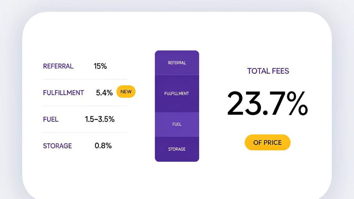 Amazon FBA fee breakdown illustration — referral, fulfillment, fuel and storage percentages