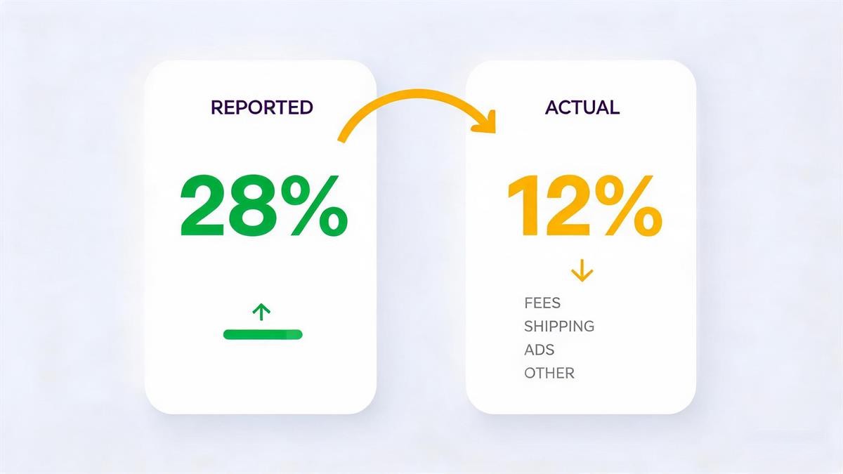 Reported versus actual profit margin comparison illustration