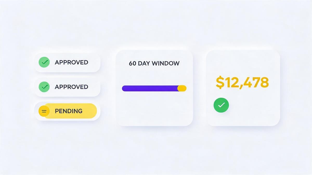 Reimbursement claims illustration — approved statuses, 60-day window, recovered funds